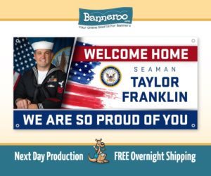 Navy Banner Welcome Home with American Flag