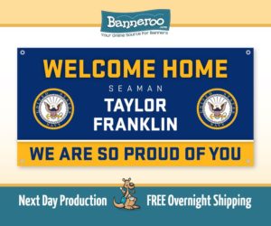 Blue and Gold Navy Welcome Home Banner