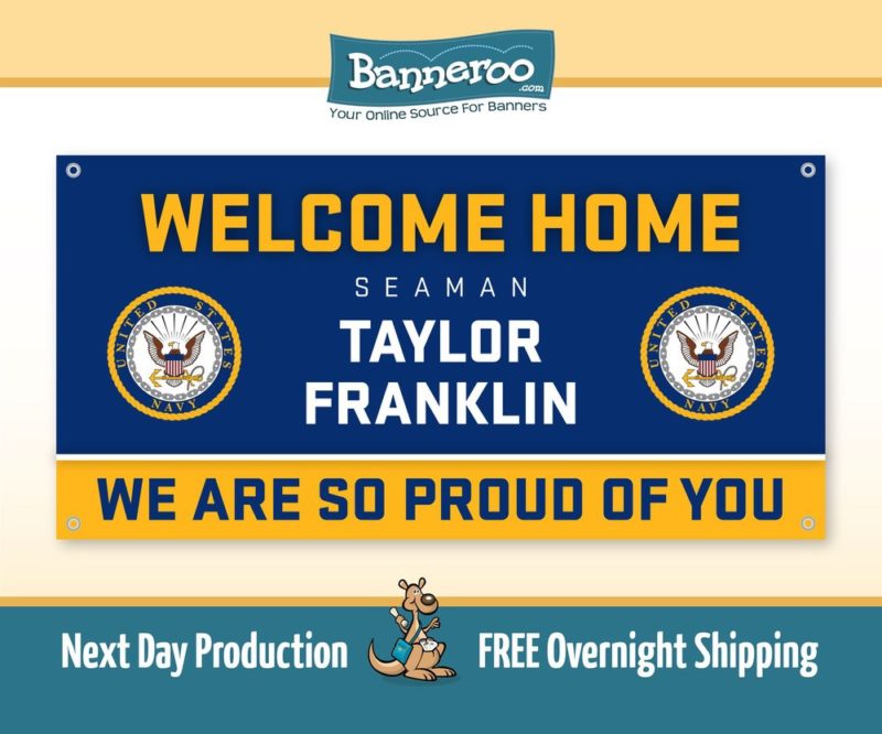 Blue and Gold Navy Welcome Home Banner